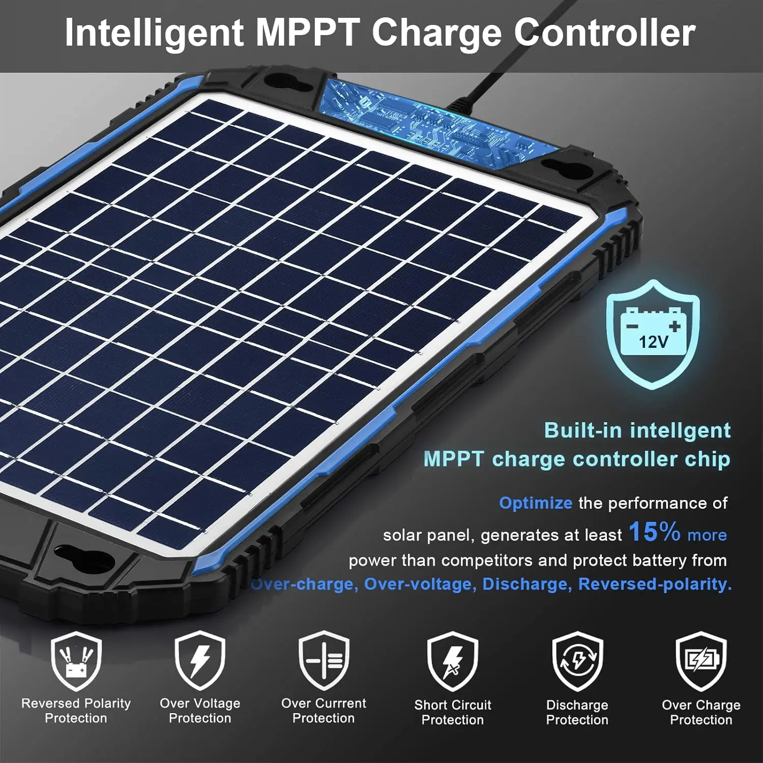 solar cell charger and maintenance Pro, built-in ultrassmart MPPT charging controller, 10-watt solar panel trickle charging kit