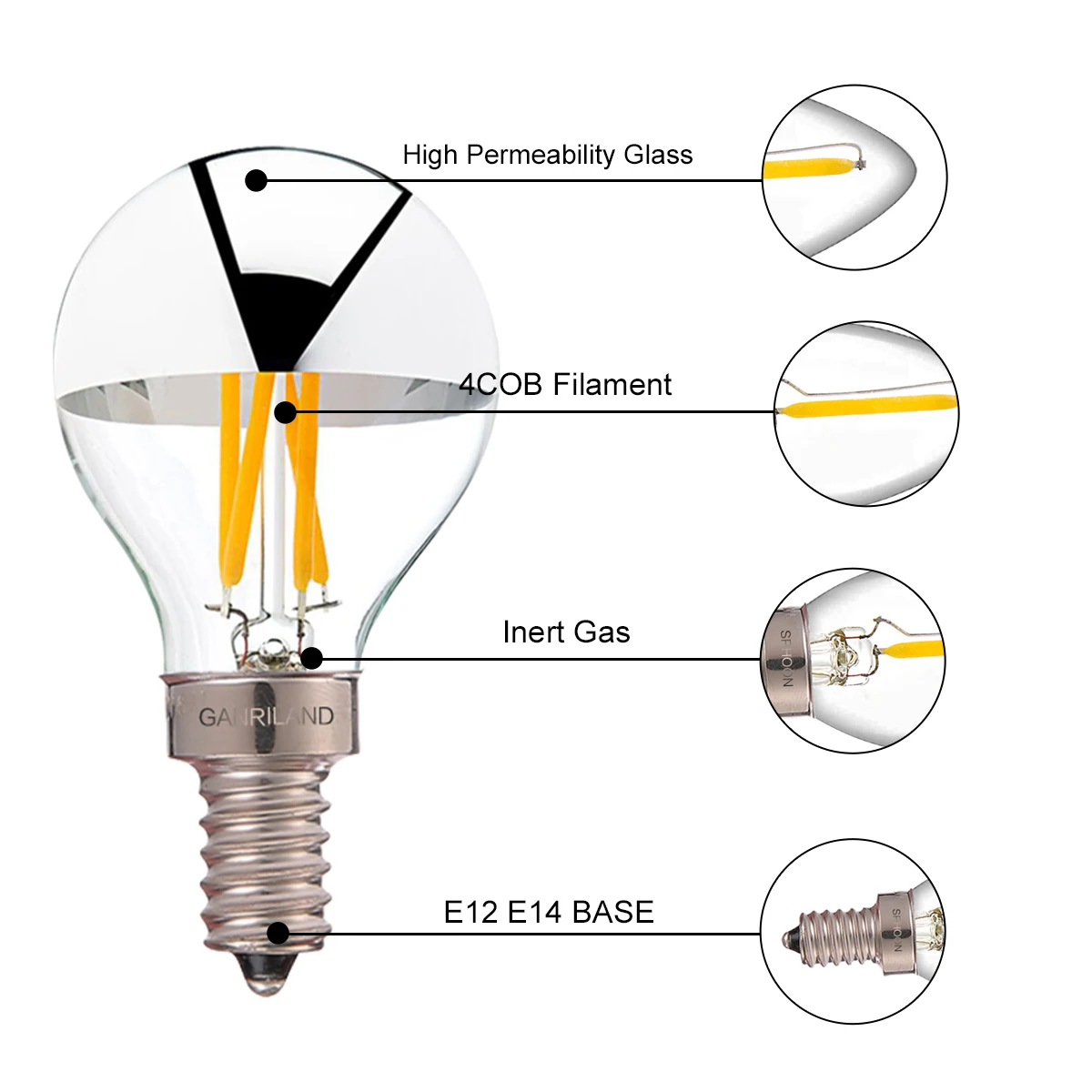 Imagem -03 - Lâmpadas Led Retro Edison para Casa Lâmpada Espelho Filamentos Gotejados G45 E12 E14 E26 E27 Top Tigela de Prata Iluminação Decorativa Pcs