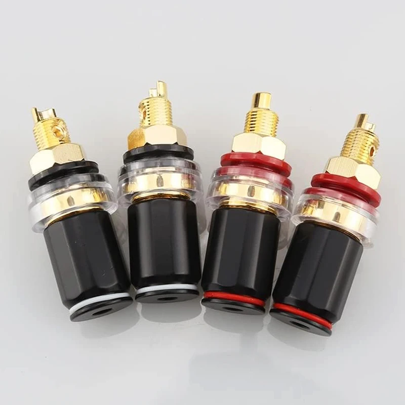 4Pcs Gold Plated Copper Speaker Binding Post Female Banana Connector HIFI Audio Amplifier Socket Terminal for 4mm Banana Plug