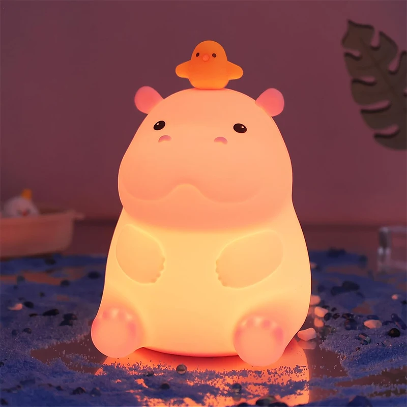 

Hippo Night Light, Cute Hippopotamus Lamp for Kids, Soft Silicone Nursery Nightlight LED Touch Lamps, Kids Bedroom Decor