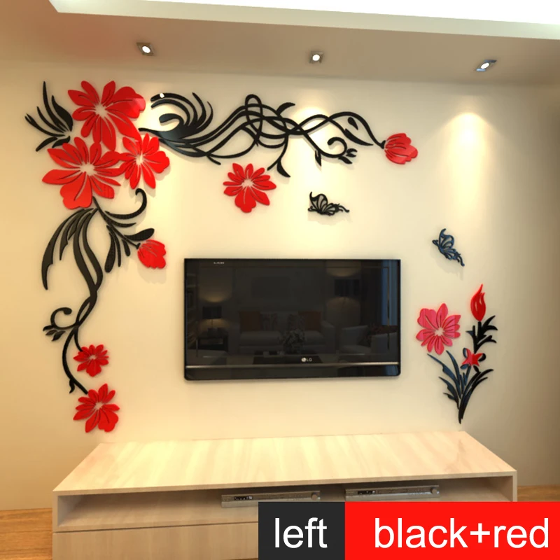 Flower Rattan Butterfly Acrylic Wall stickers Living room Sofa wall Decor TV background Self adhesive Wall sticker Home decor