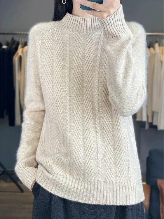 

2025 Autumn Winter Thiened Loose Knitted Camere Sweater Women's Base Layer f High Collar Sweater Versatile Long Sve