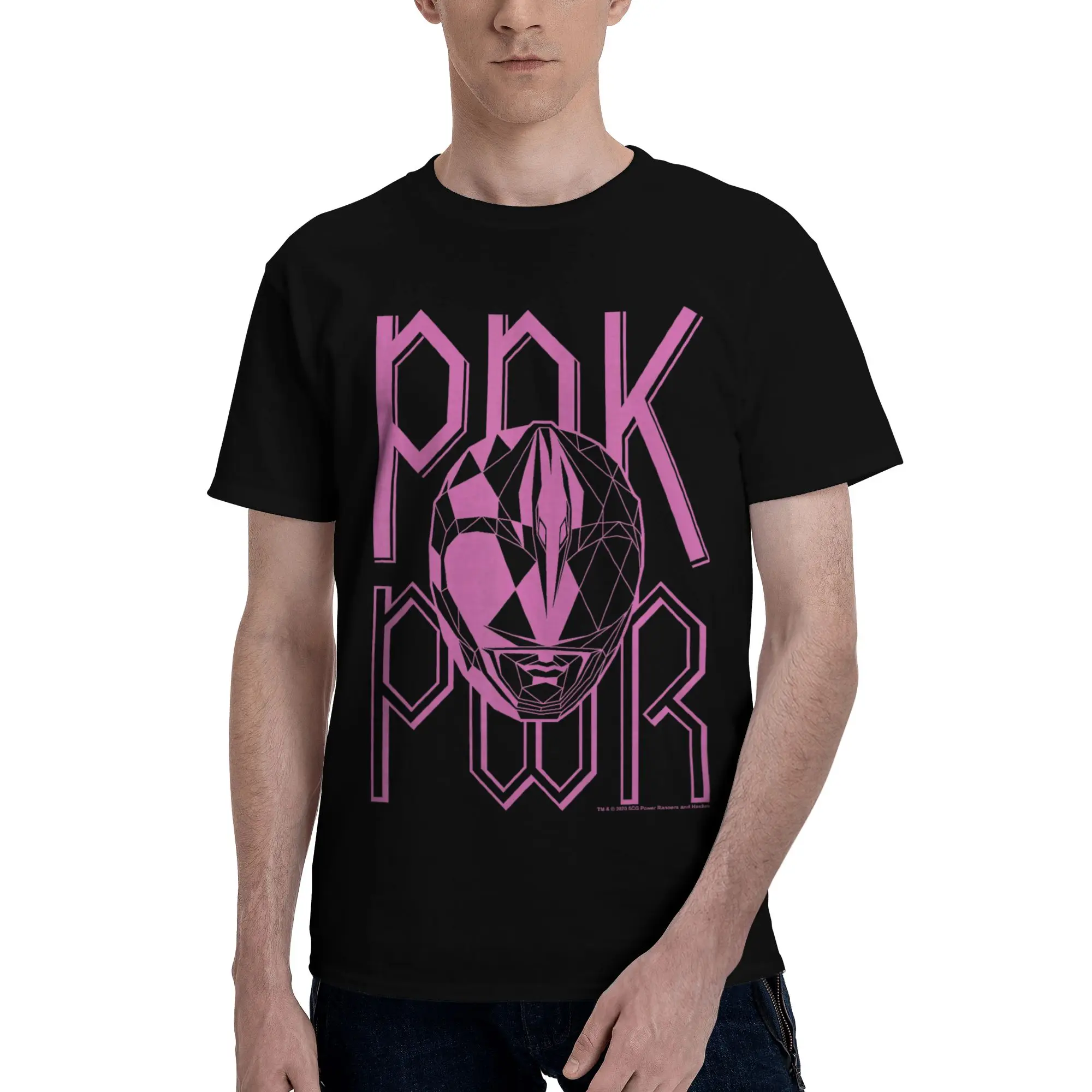 Bandai Power Rangers Pink Ranger Geometric Helmet Logo Men T-Shirt Clothes  Humor Tee Shirt Short Sleeve fugees 100% Cotton