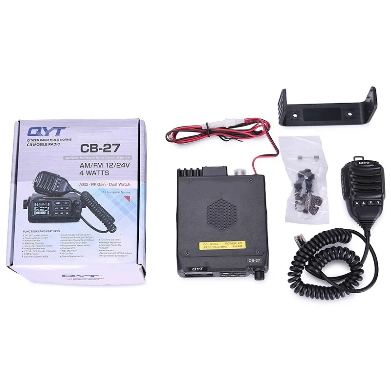 QYT CB-27 Mobile Radio Station 4W Portable Vehicle AM/FM Transceiver Radio with Handheld Walkie Talkie Microphone