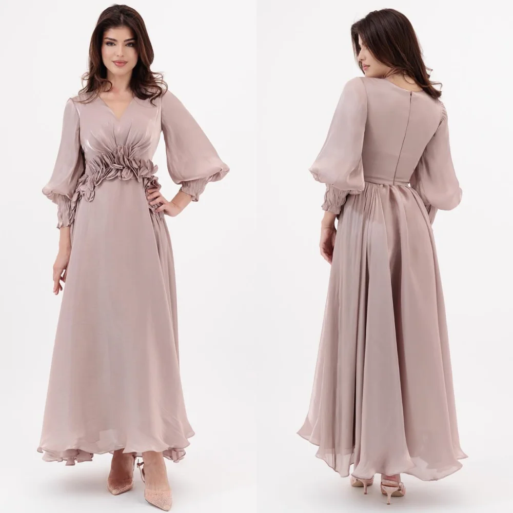 

Customized Evening Satin Pleat Wedding Party A-line V-neck Bespoke Occasion Gown Midi es Saudi Arabia