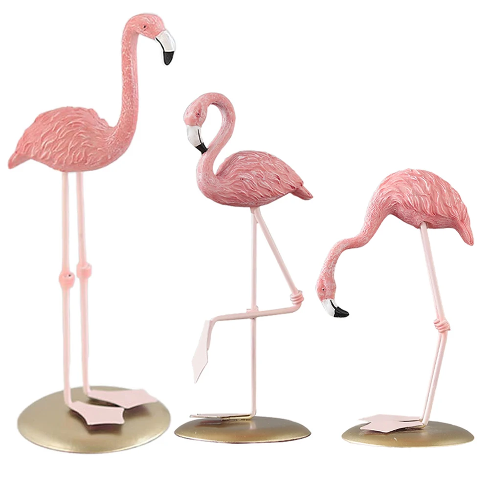 3pcs Resin Flamingo Statue Decoration Cartoon Patio Flamingo Craft Flamingo Model Statue for Home Office Room Desktop Decor  ﻿