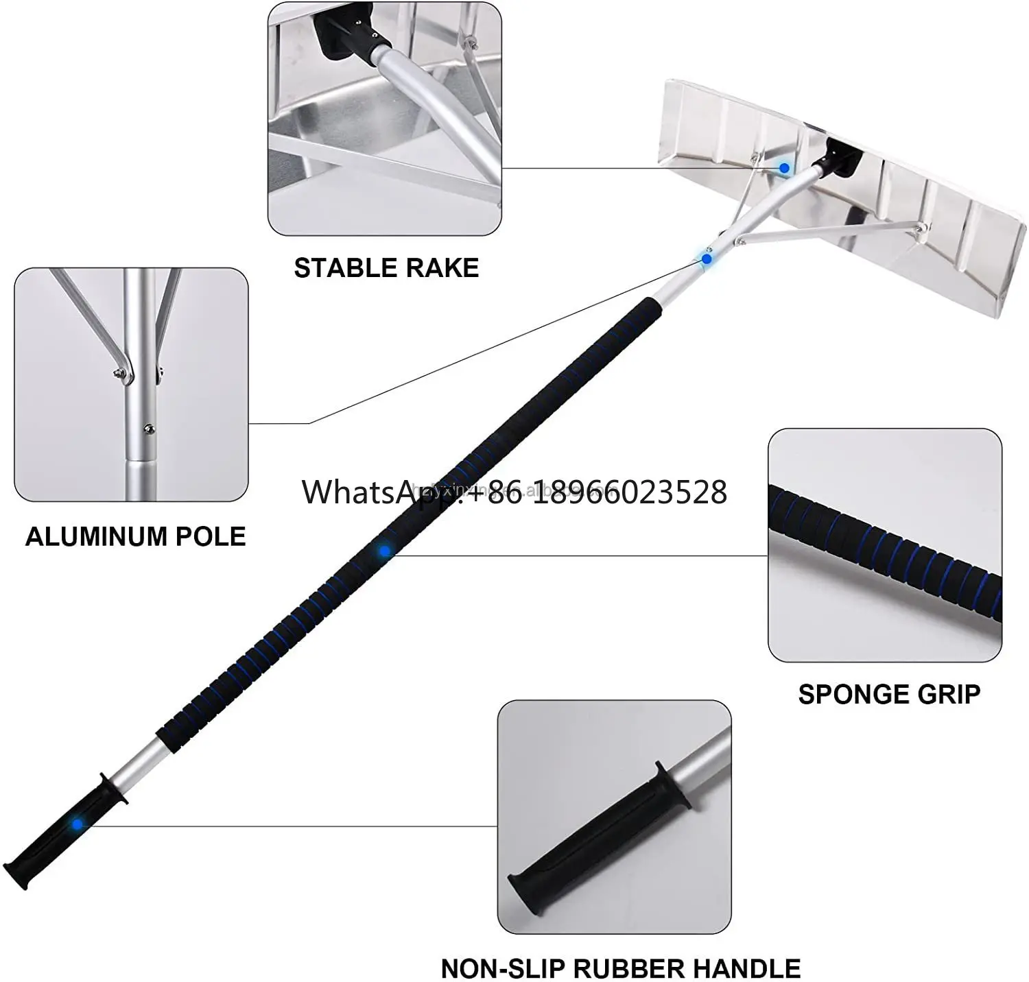 Xinxing Aluminum Extension Pole with Roof Snow Rake 20 ft High Reach Tool