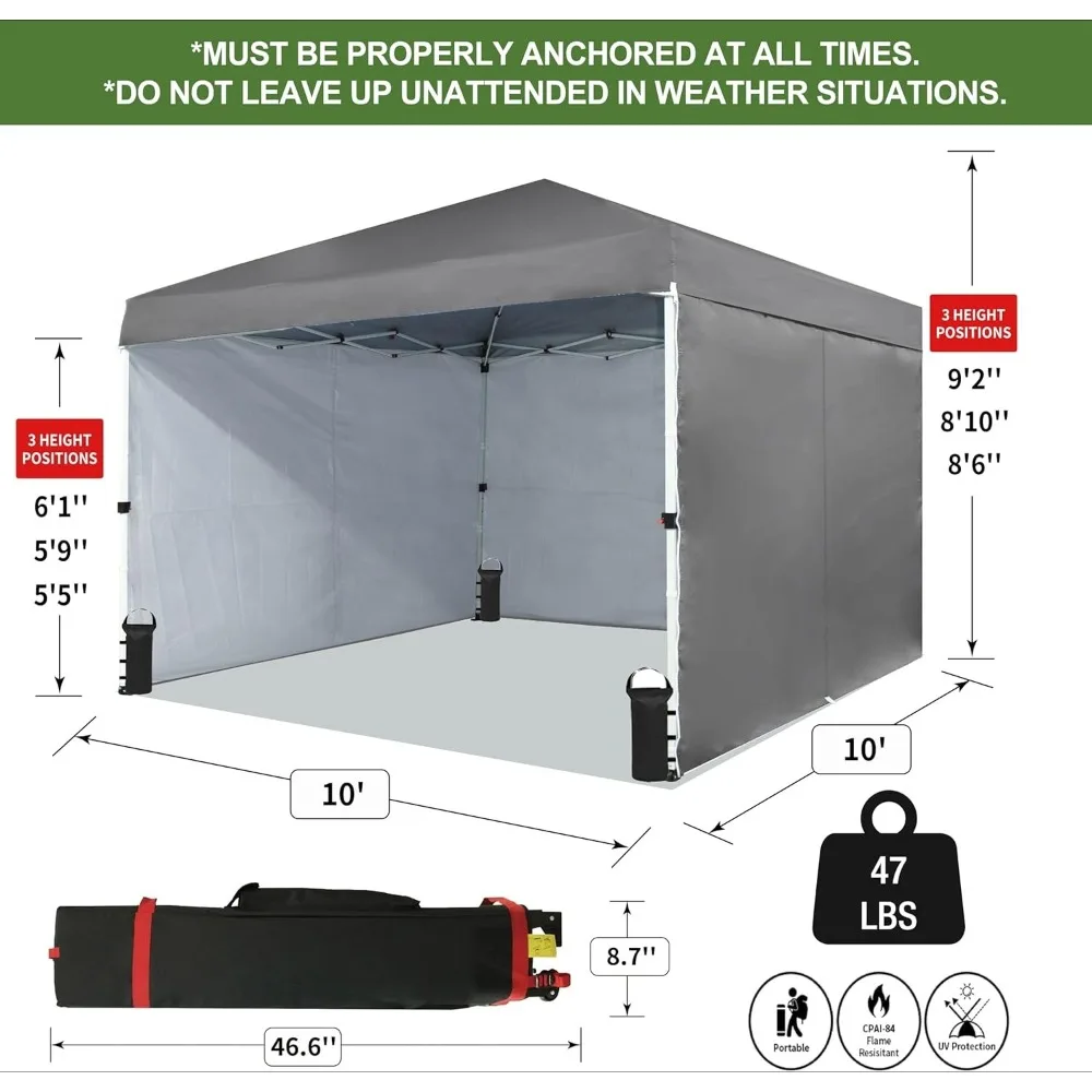10X10 Comercial Instant Canopy Pop Up Tent with Center Lock (10x10 with 4 Sidewalls, Grey),Comercial Instant Canopy