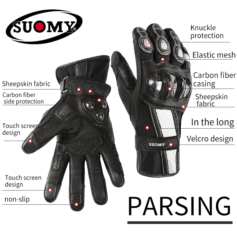 Women Retro Leather Gloves Four Seasons Non-Slip Riding Gear for Motorcycle/Motocross XS-XXL - Suomy Vintage Hand Protector