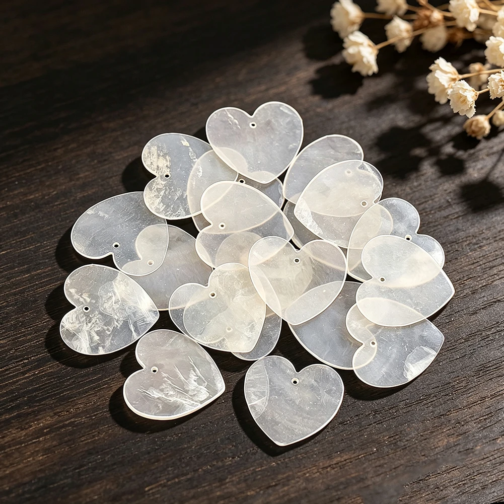Natural Translucent Capiz Shell Heart Charms Flat Pearl Heart Pendants DIY Jewelry Making Supplies Earring Findings Accessories
