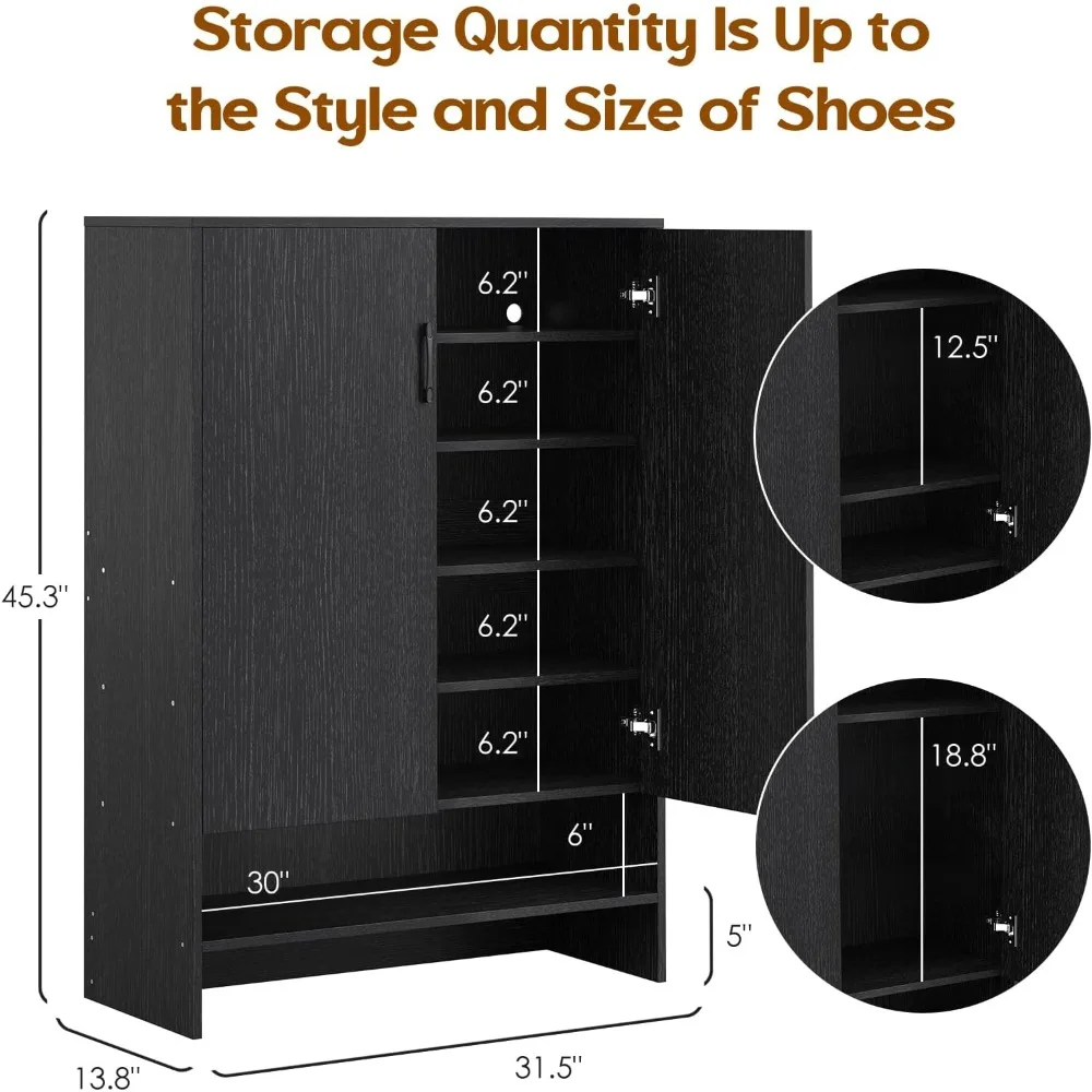 7-Tier Shoe Storage Cabinet for 28 Pairs, Door-Enclosed Design for Entryway, Adjustable Narrow Shoe Organizer