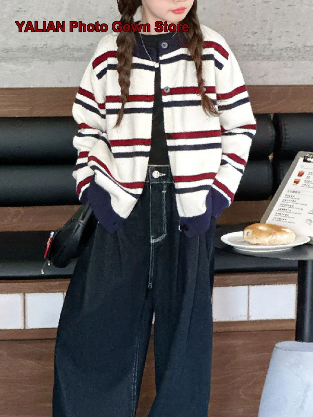 Girls Striped Knit Coat 2026 Autumn Chic Outfit Children Older Kids Spring Autumn