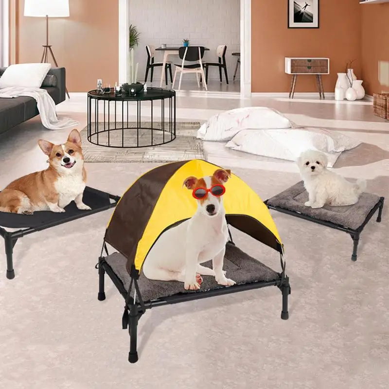 Cooling Elevated Dog Bed Portable Raised Pet Cots With Removable Canopy No-Slip Feet For Indoor & Outdoor Travel Camping