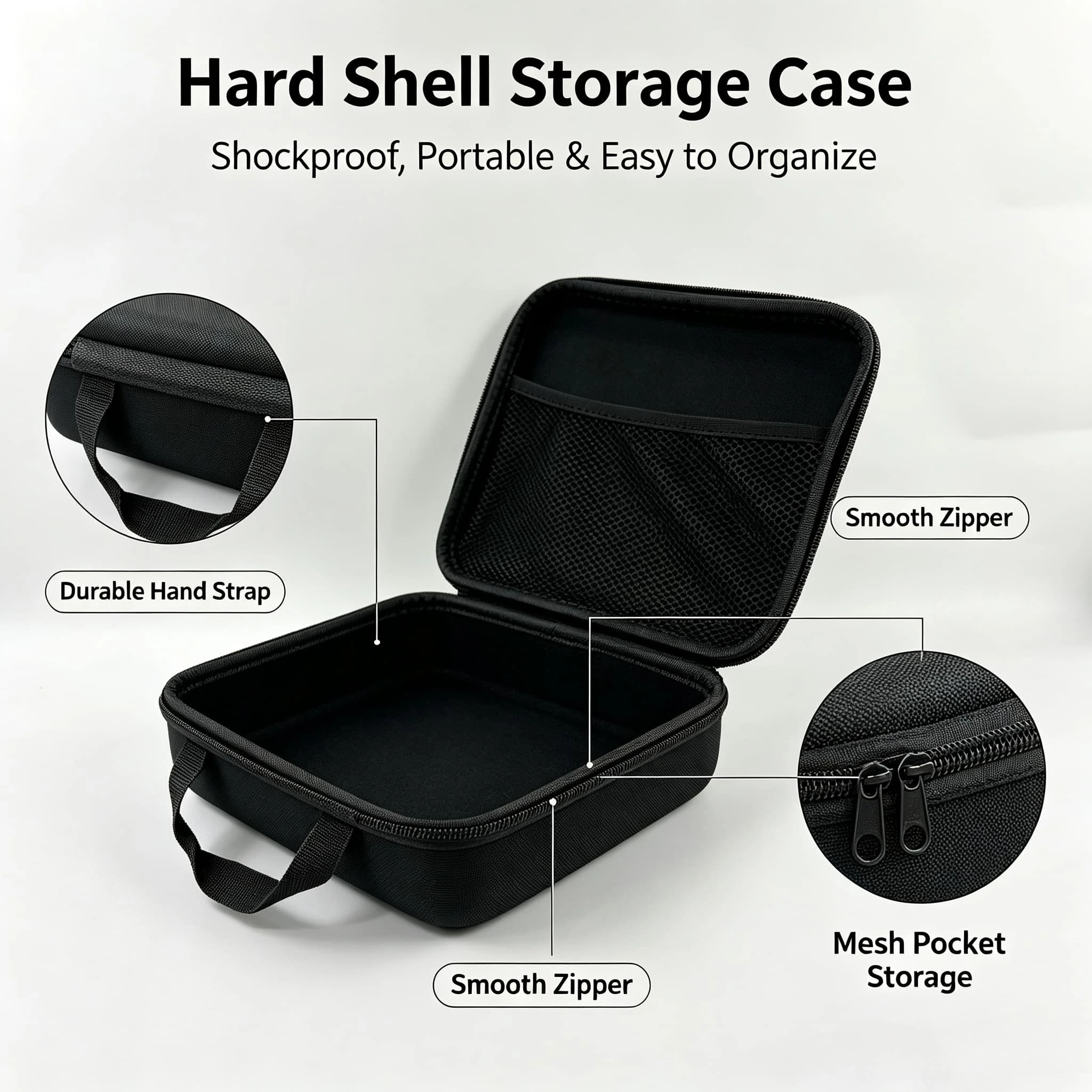 EVA Hard Shell Makeup Storage Case Shockproof Portable Travel Cosmetic Bag with  Dividers Mesh Pocket Hand Strap Tool Organizer