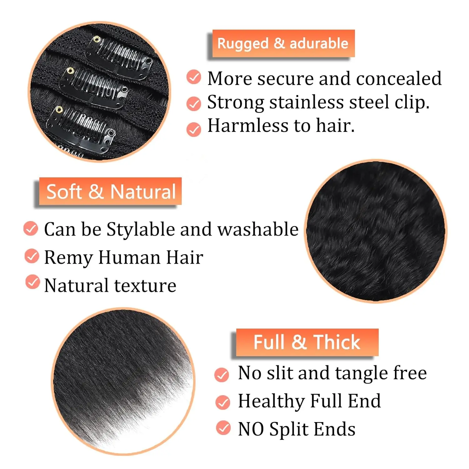 Extensiones de cabello humano para mujer, extensiones de cabello rizado, recto, sin costuras, color negro Natural, 18 Clips, 120g por juego