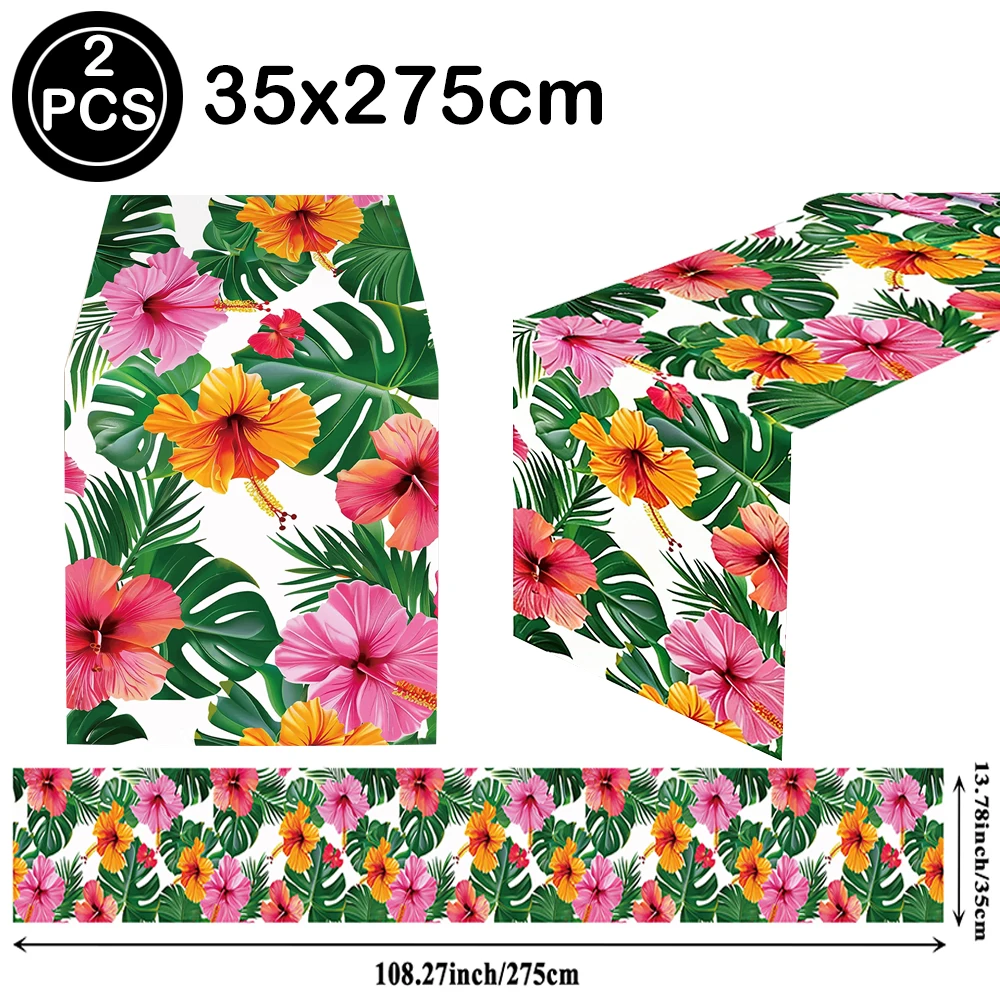 1-3Packs Hawaiian Hibiscus Table Runners Tropical Luau Disposable Table Runner for Aloha Summer Beach Birthday Party Decorations - view 2