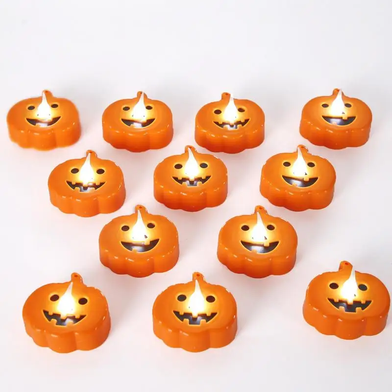 Halloween LED Pumpkin Lights 12pcs Jack O'Lantern Battery Operated Lamps Flameless Candle Festival Decor Light For Halloween