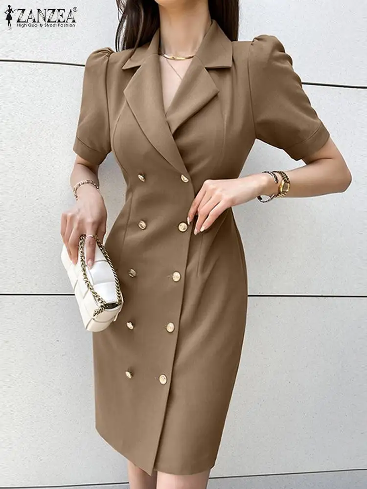 ZANZEA Elegant Slim Fit Suit Dresses Korean Fashion Women Short Sleeve Cinched Waist Mini Dress Summer Office Lady Short Vestido