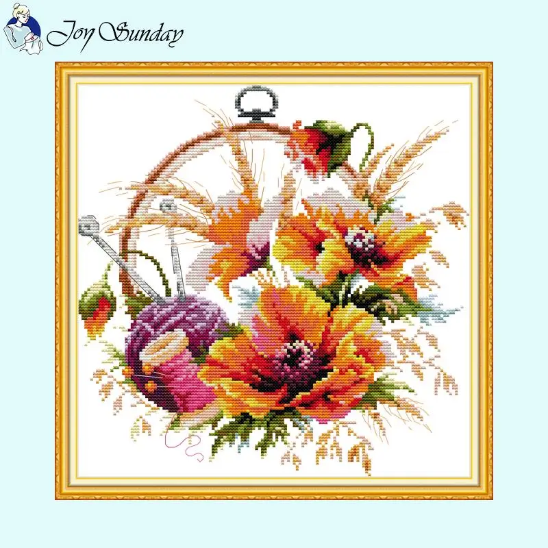 Flower Basket and Round Fruit Series Cross Stitch Kit Aida 14ct 16ct HD Printed Fabric Embroidery Set DIY Home Decoration Crafts