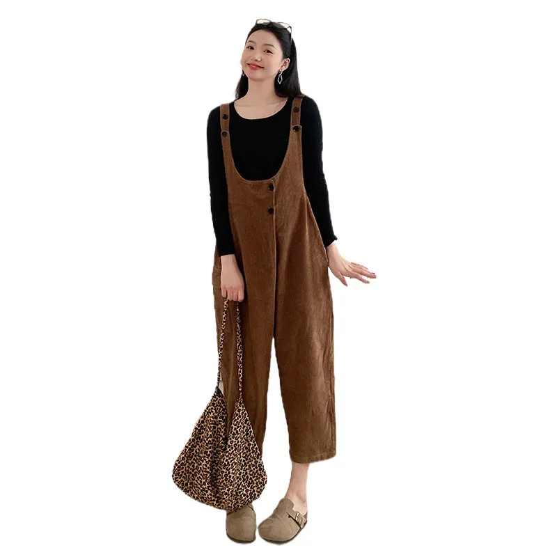 Maternity Jumpsuits 2024 Spring Casual Loose Corduroy Overalls Clothes for Pregnant Women Pregnancy Bib Pants Outfits Clothing