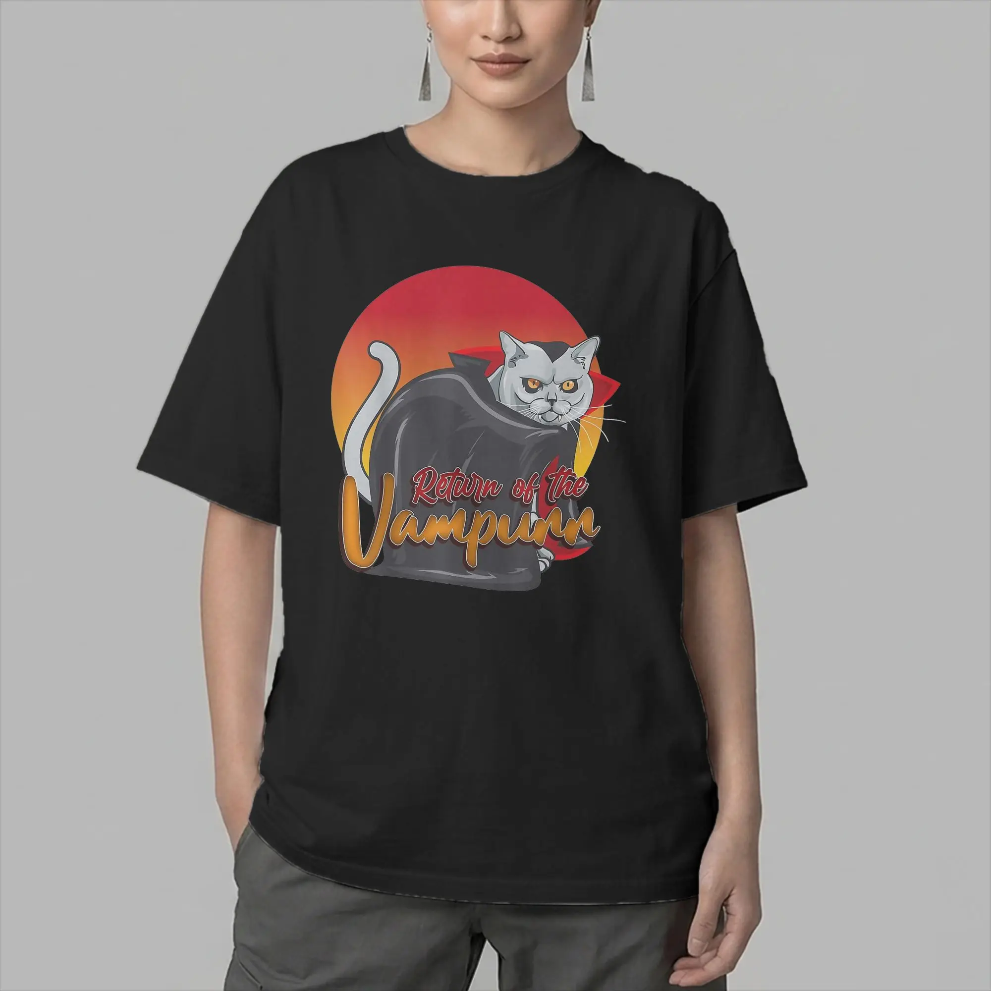 The Return of Vampurr T Shirt for Men 100% Cotton T-Shirts O Neck Halloween Vampire Cat Tee Shirt Short Sleeve Clothing Summer