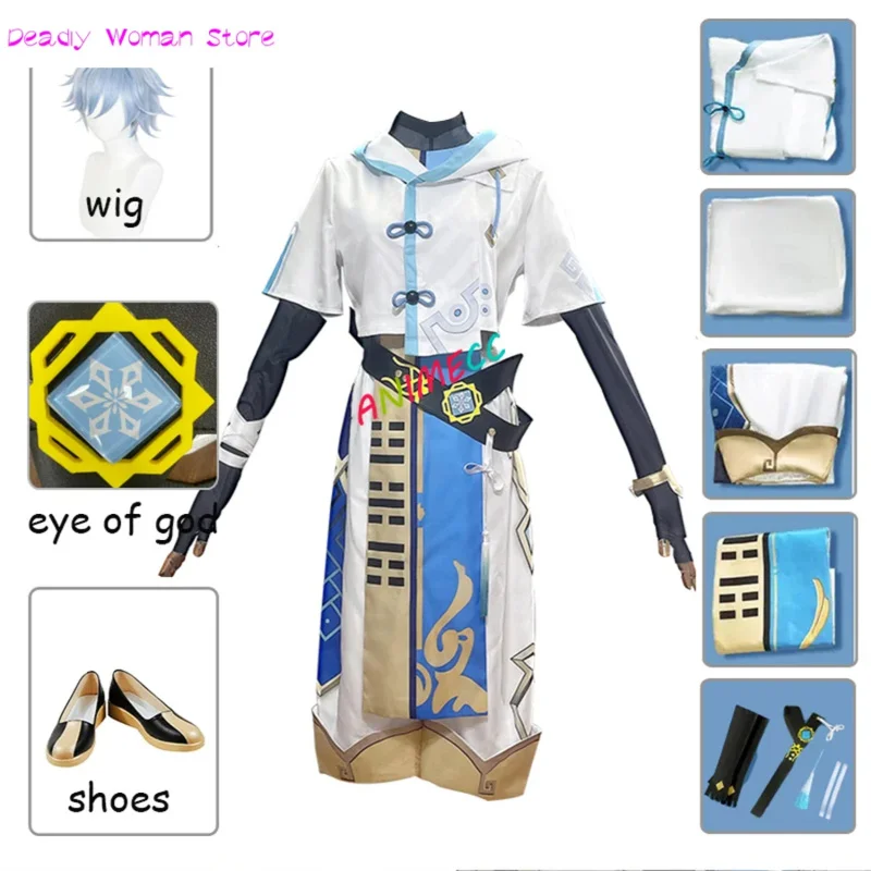 Genshin Impact Chongyun Cosplay Costume pour hommes et femmes, jeu d'anime, tenue uniforme, robe de paupières, fête d'Halloween, AA, nouveau, 2025