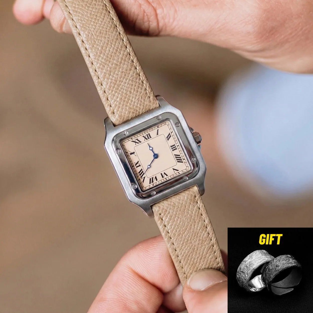 CILOA Herren Vintage Quadratische Tank-Uhr Römische Ziffern Zifferblatt Leder-/Stahlarmband-Optionen Casual Business Quarz-Armbanduhr