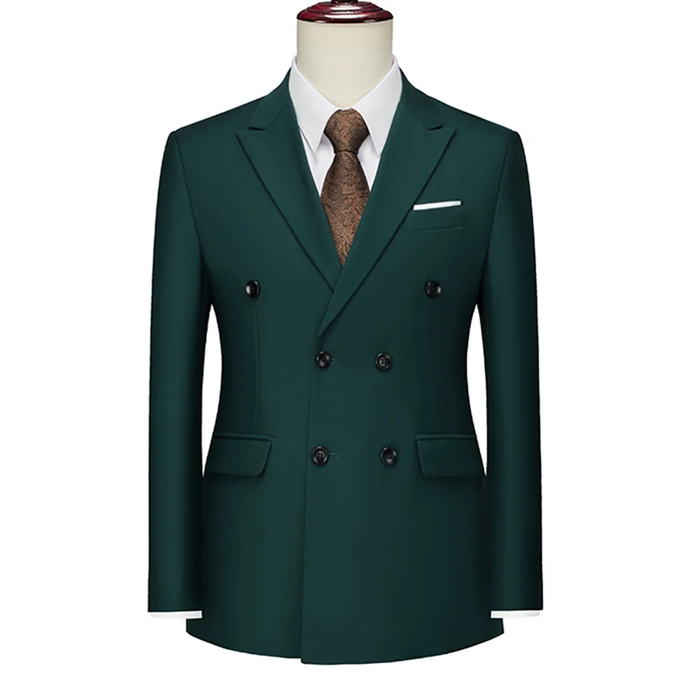 Green Double Breasted Formal Men Suit Jacket Custom Made Slim Fit Wedding Groom Coats Solid Color Blazer Jacket 2022 Hombre 6XL