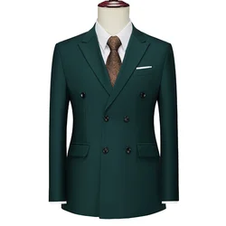 Chaqueta de traje Formal para Hombre, chaqueta de doble botonadura, Color verde, a medida, ajustada, para novio, boda, Color sólido, 6XL, 2022