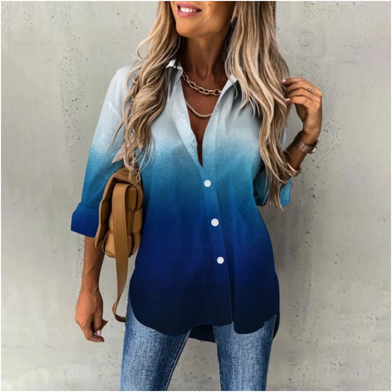 New women\'s shirt top gradient color pattern personalized fashion elegant commuting style shirt street trend top for women