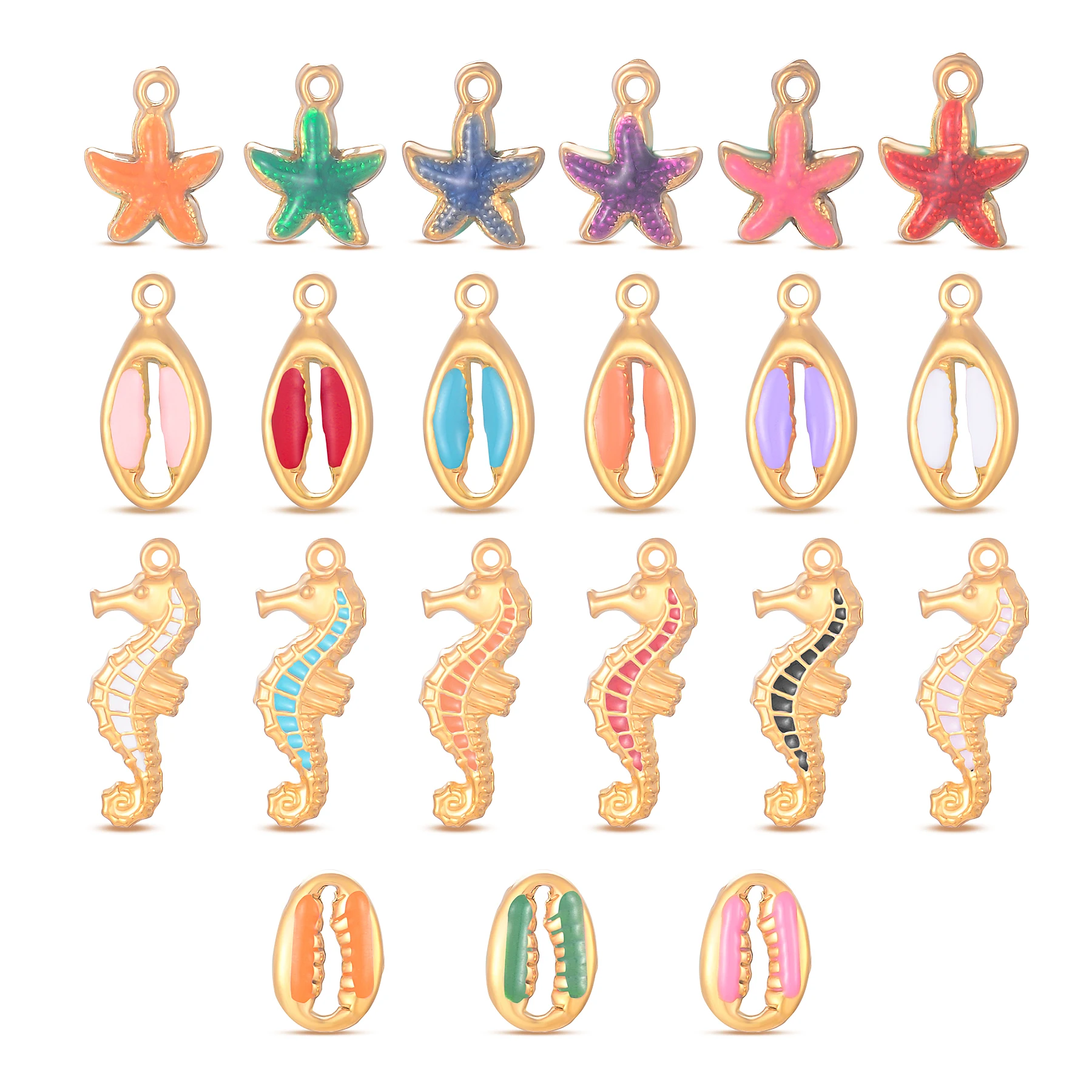 

4Pcs/lot Enamel Shell Starfish Seahorse Charms DIY Necklace Bracelet Stainless Steel Jewelry Making Accessories