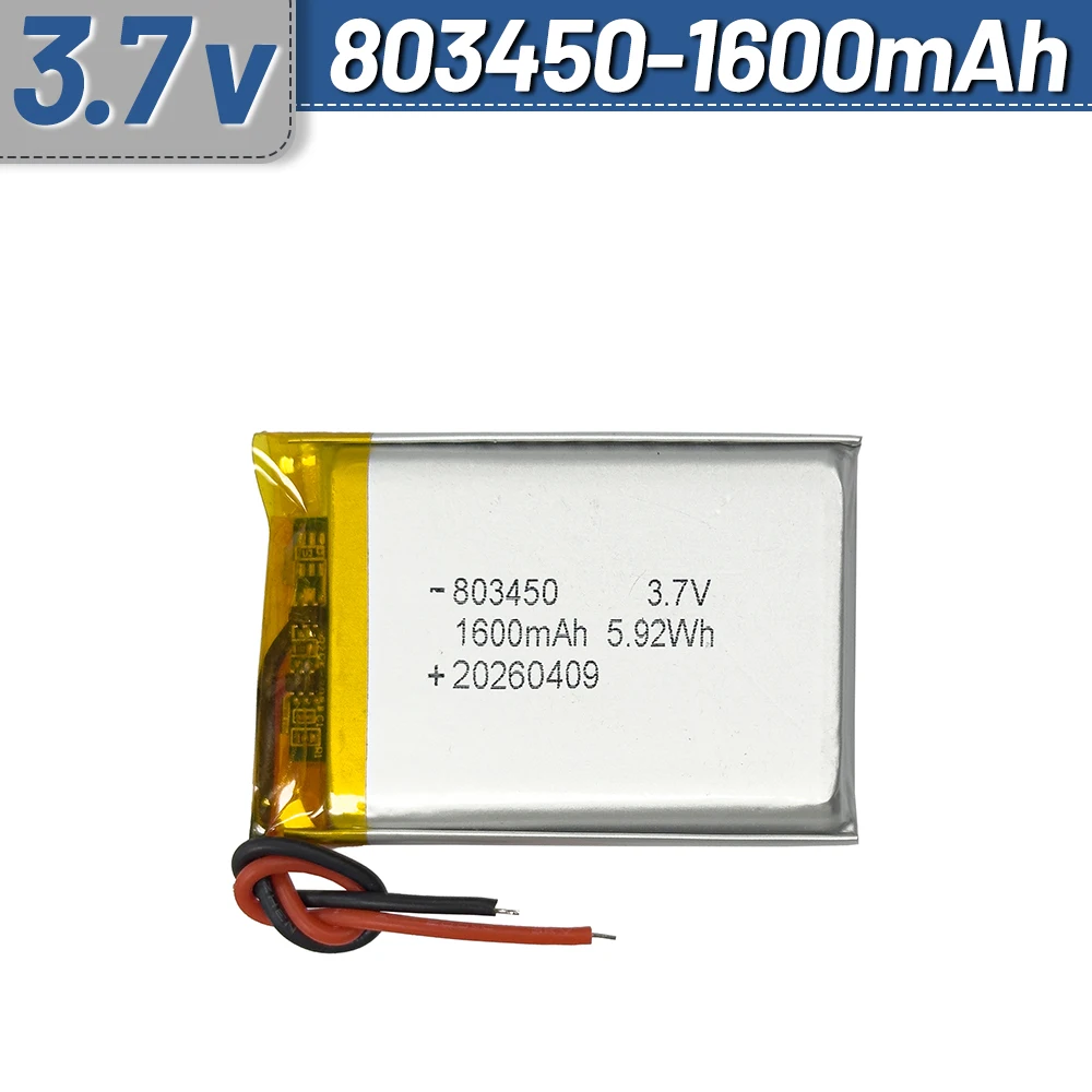 

3.7V 803450 1600mAh Lithium Battery Polymer Rechargeable Battery with PH 2.0 XH2.54 for MP3 DVD PAD Camera GPS Laptop Bluetooth