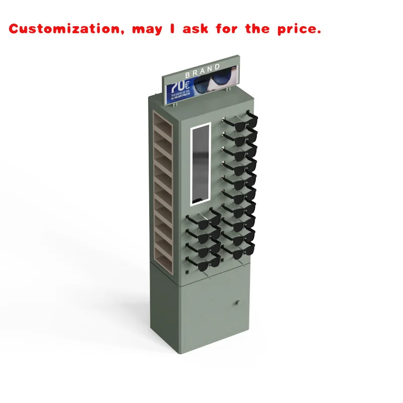 

на заказ. Высококачественная витрина для солнцезащитных очков. Дизайн интерьера оптического магазина — поставщик витрины.