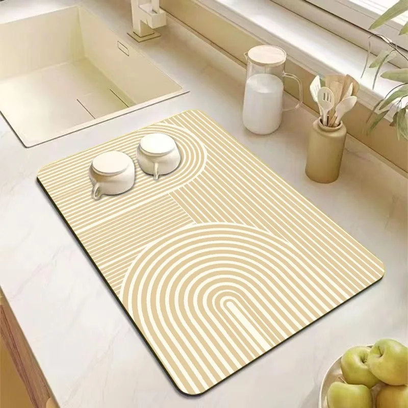 Modern Nordic Minimalist Kitchen Drain Mat Abstract Line Design Heat Resistant Countertop Protector for Dishes Coffee Station