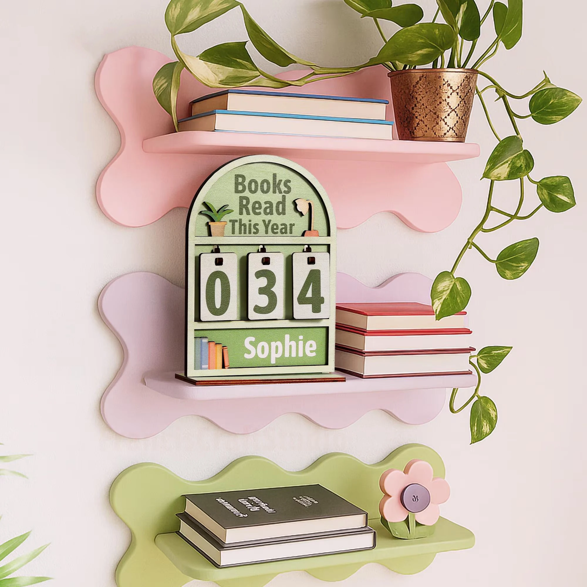 Custom Name Wooden Yearly Read Tracker Reading Challenge for School Library Bookshelf Decor Bookworm Book Lovers Christmas Gift