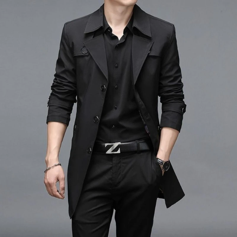 

Men's Mid Length Polyester Blazer Coat Casual Slim Fit Spring Autumn Business Style