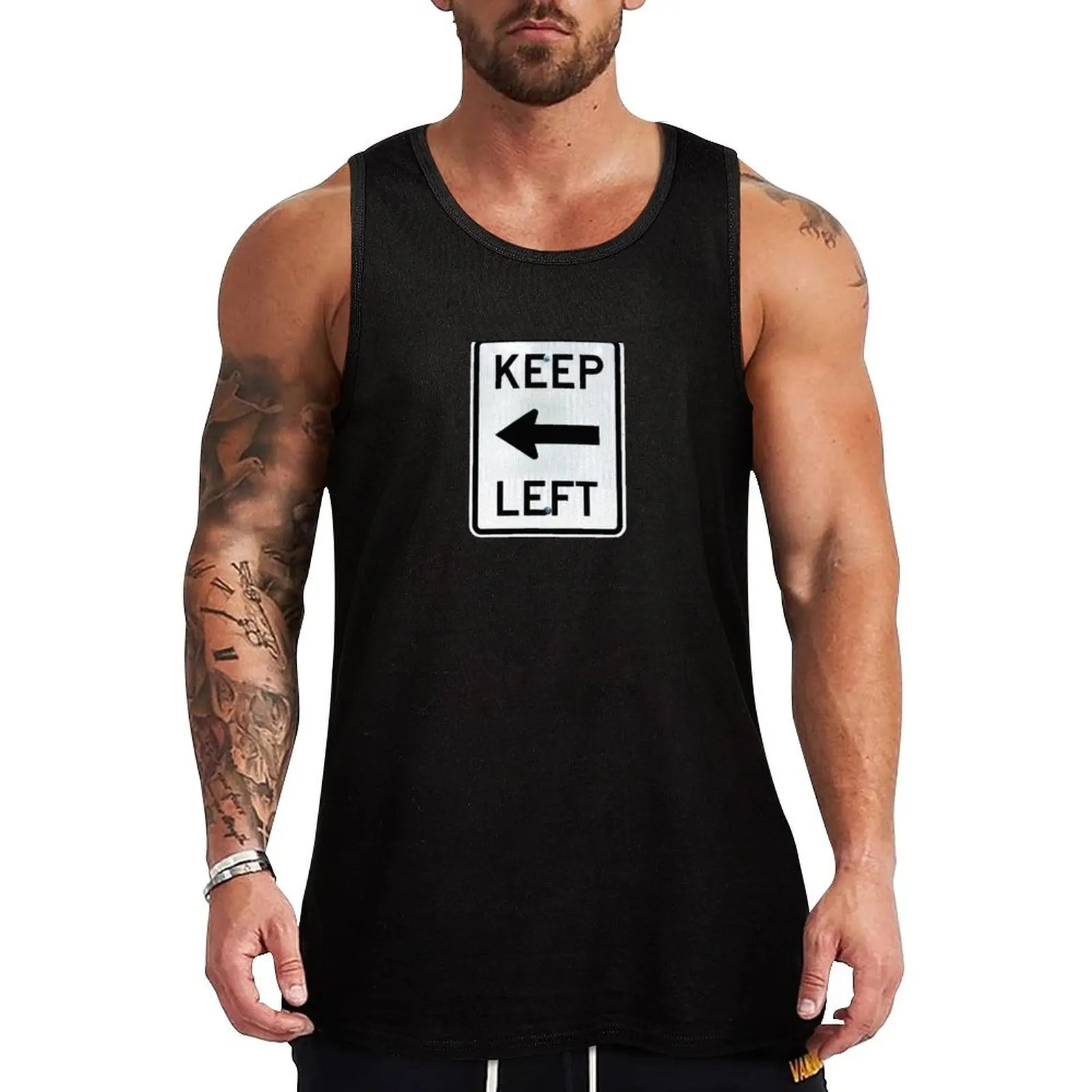 Keep Left Street Street Sign Tank Top t-shirts for men Working vest basketball clothing