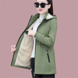 Women's Jackets New High Quality Autumn Winter Korean Loose Hooded Korean Loose Hooded Female Windbreaker Outwear 5XL