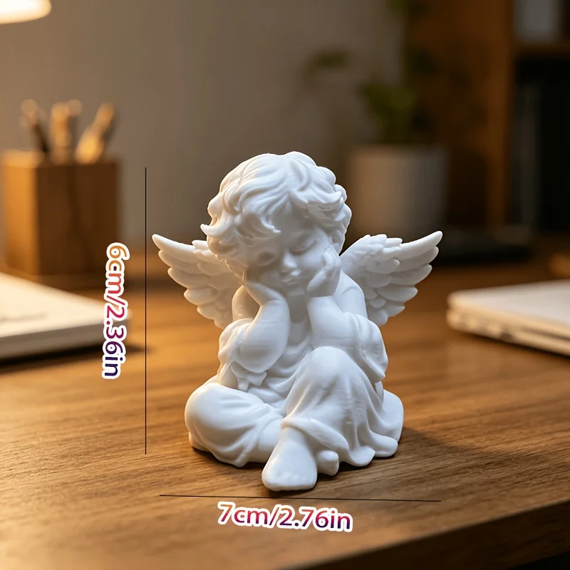 Sweet White Angel Statue 3D Printed CanDIY Cute Thinking Cherub Mini Figurine Home Decor Wedding Romantic Souvenir Ornament Gift view 5