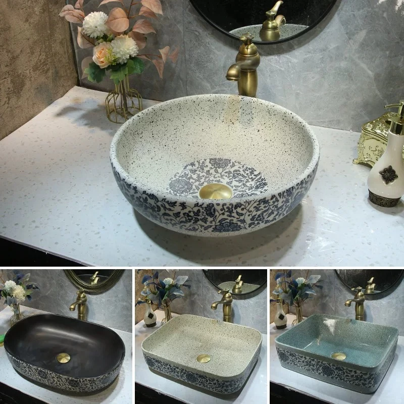 Round Counter Top Basins Square Large Wash Basin Ceramic Bathroom Sink Wear Resistant Washbasin Sinks Durable Bath Fixture