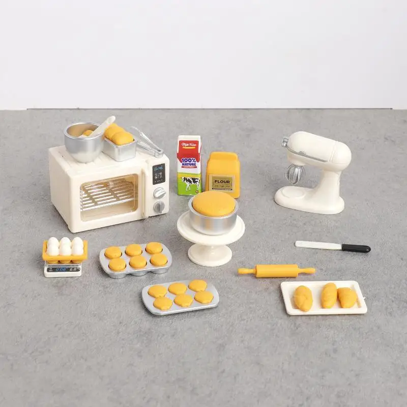 New Arrival 1/12 Scale Miniature Dollhouse Kitchen Electronic Oven Set With Pretend Bread Simulation Model Doll House Play Decor