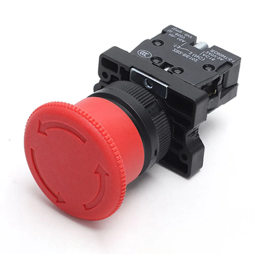 22mm Red Mushroom Push Button Switch XB2-ES442 Latching 1NC 600V 10A Exigent Stop Self Locking For Industrial Machine Control