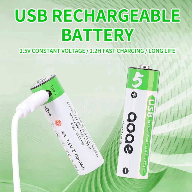 2700mAh 1.5VUSBaa rechargeable lithium battery, suitable for toy remote controls, mice, and other USB batteries