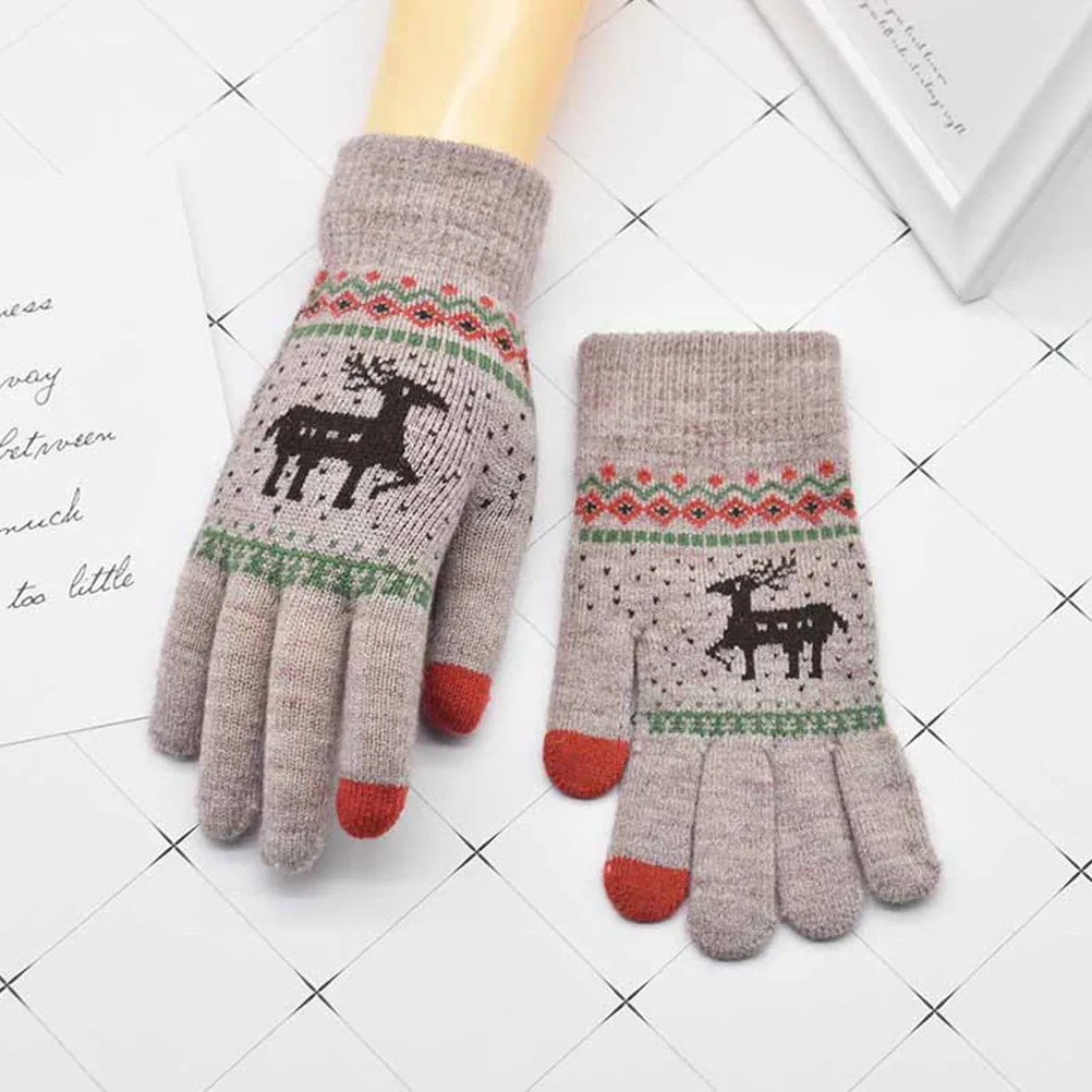 

2Pairs Touch Screen Gloves Winter Warm Knitted Windproof Elastic Wrist Outdoor Driving Mittens Knitted Gloves Outdoor Mittens