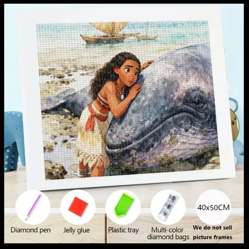 

1 шт., 5D полный дрель, набор для алмазной живописи с изображением Диснея Моаны и Кита, океанские приключения, большой 40x50 см, сделай сам, стразы, кристаллы, искусство
