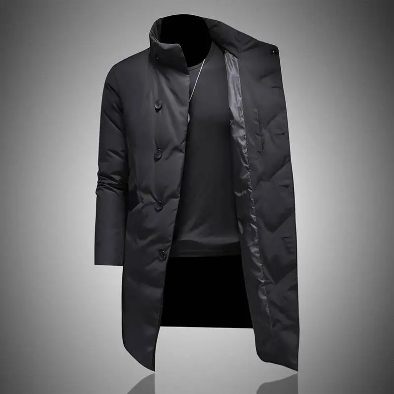Winter Mid Length Down Jacket Lapel Vintage Down Jacket Men Clothing Black Duck Down Coat Casual Outfit Men Coat Kurtka Zimowa