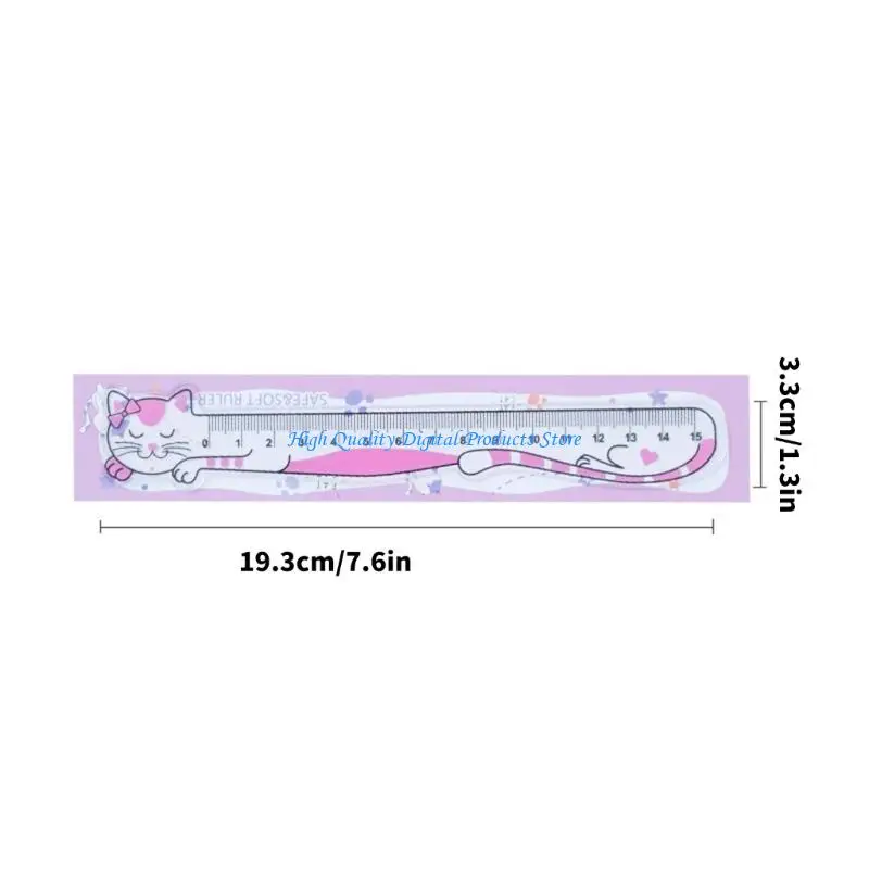 U2JE 15 ซม.แมวน่ารักไม้บรรทัด Scale ไม้บรรทัดนุ่มไม้บรรทัดตรงเครื่องมือวัดสำหรับการสอนวิศวกรรม