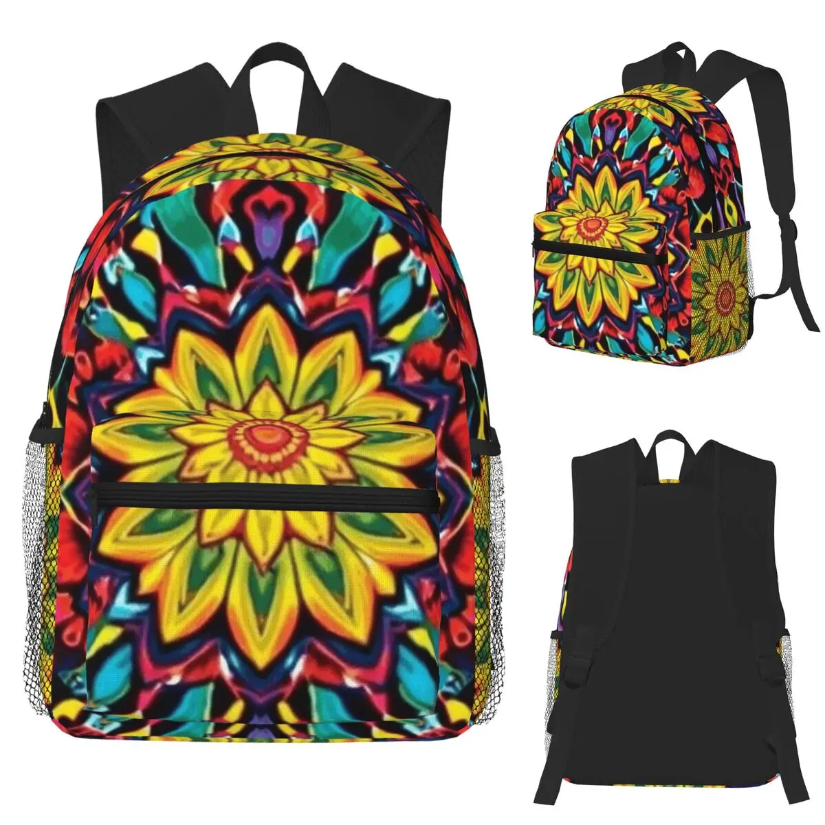 

Psychedelic Mandala Kaleidoscope Pattern Retro Vibes Student Backpack School Bag Hiking Travel Daypack Bookbag Shoulder Bags