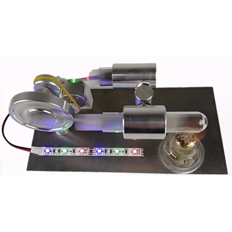 

Mini Double Cylinder Stirling Engine with Colorful LED Lamp External Combustion Engine Micro Generator Collection Gifts