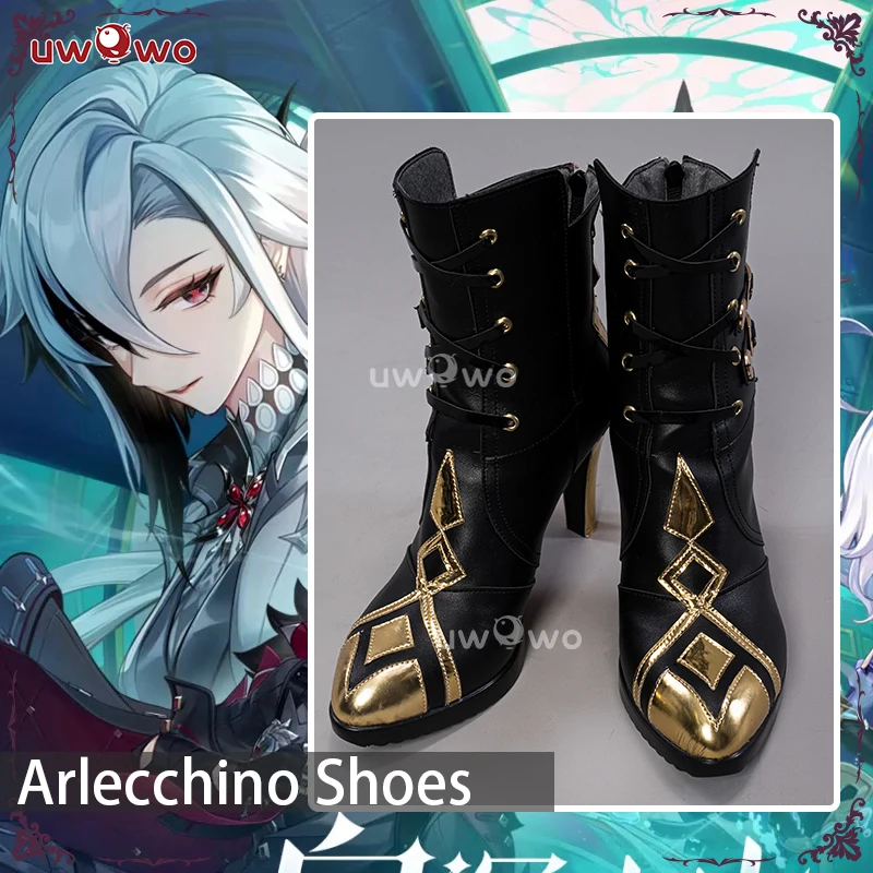 UWOWO Game Genshin Impact Cosplay Fatui Harbinger The Knave Arlecchino Costume Shoes Boots